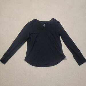 Gap Women's 100% Organic Cotton V-Neck Black Long Sleeve Top, Size Small